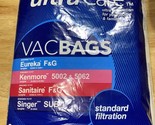 2 pk - 6 Total Vacuum Bags Eureka Sanitaire F G, Kenmore 5002 5062 Singe... - £15.65 GBP
