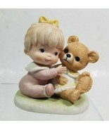 HOMCO Girl with Teddy Bear 1424 Blonde Baby Figurine Home Interiors 1980s - $5.94