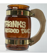 VTG Siesta Ware Glass Mug Amber Brown with Wood Handle THaNKS i NEEDeD THAT - £10.08 GBP