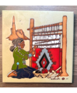 Cleo Teissedre Woman Weaving a Rug Ceramic Tile, Trivet or Wall Hanging - £19.73 GBP