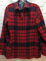 Lauren Ralph Lauren red blue plaid lambs wool full zip jacket shirt FLAW... - $20.78