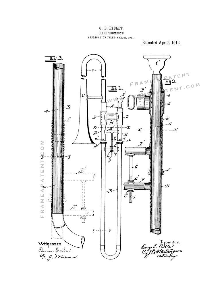 Slide Trombone Patent Print - White - £6.38 GBP - £32.89 GBP
