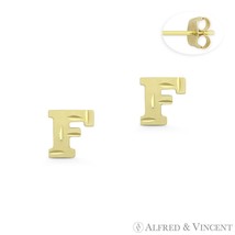 Initial Letter &quot;F&quot; Petite Baby Stud 14k Yellow Gold Stamping Push-Back Earrings - £53.34 GBP