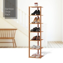 11&quot; Brown Hallway 7-Tier [Upright Shoe Rack] Bamboo Slipper Sandal Stora... - £43.24 GBP