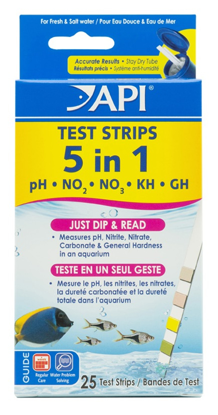 Primary image for API 5 in 1 Aquarium Test Strips for Freshwater and Saltwater Aquariums 25 count 