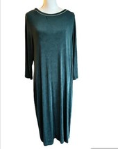 Chicos Travelers 3 XL 16 18 Dress Green Slinky Knit Maxi 3/4 Sleeve Bead Trim - $27.71