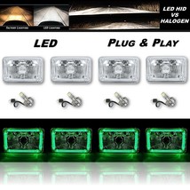 4X6&quot; Green LED Halo Angel Eye Crystal Clear Headlight w/ 6K LED Light Bulb Set - £187.60 GBP