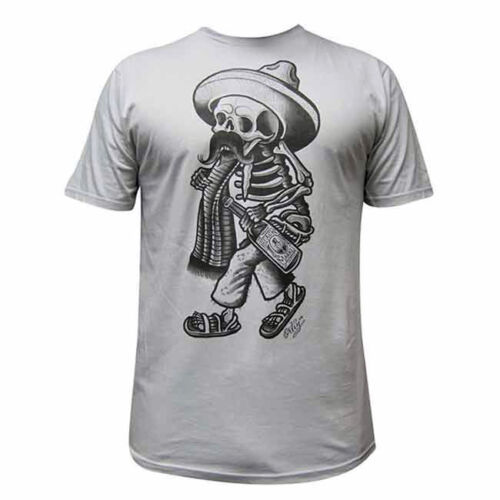 Primary image for Black Market Art Borracho Men's Gray Chicano Latino Skeleton Sombrero Tshirt Tee