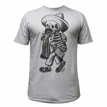 Black Market Art Borracho Men&#39;s Gray Chicano Latino Skeleton Sombrero Tshirt Tee - £17.23 GBP