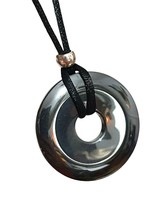 Hematite Necklace Donut Gemstone Strength Pendant Lodestone Bead Cord &amp; Gift Bag - £13.19 GBP