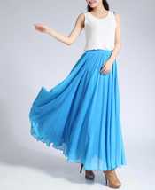 Aqua-blue Long MAXI Chiffon Skirt Women Chiffon Maxi Skirt Summer Beach Skirt image 3