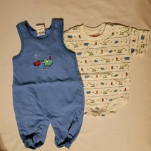 Carters John Lennon Elephant Rhinoceros Bird Blue Overalls Bodysuit 3-6 ... - $29.69