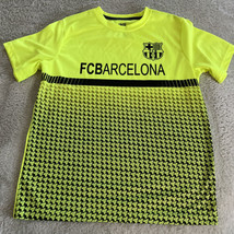 FCB Barcelona Boys Navy Blue Neon Yellow Soccer Short Sleeve  Shirt 12-14 - £9.57 GBP