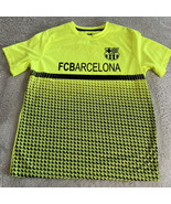 FCB Barcelona Boys Navy Blue Neon Yellow Soccer Short Sleeve  Shirt 12-14 - £9.15 GBP