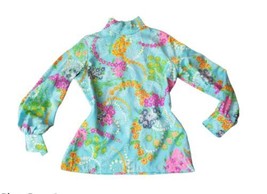 Vibtage 60-70s MOD Le soft shirt by lady Manhattan Whimsy Bright Floral Blouse L - £34.03 GBP