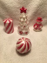 LOT of 4 Vintage Christmas Candles Snowman Holiday Tree Peppermint Design - £14.93 GBP