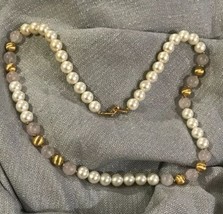 Vintage NAPIER Rose Quartz Faux Large Pearl Necklace 22&quot; w / Patent Number - £30.46 GBP