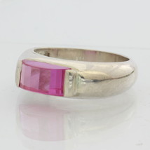 Hot Pink Lab Created Sapphire Ruby Unisex Handmade Sterling 925 Ring size 6.75 - £52.39 GBP