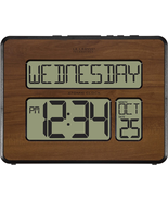 Atomic Large Full Digital Calendar Clock Square Walnut Plastic NEW - £33.48 GBP