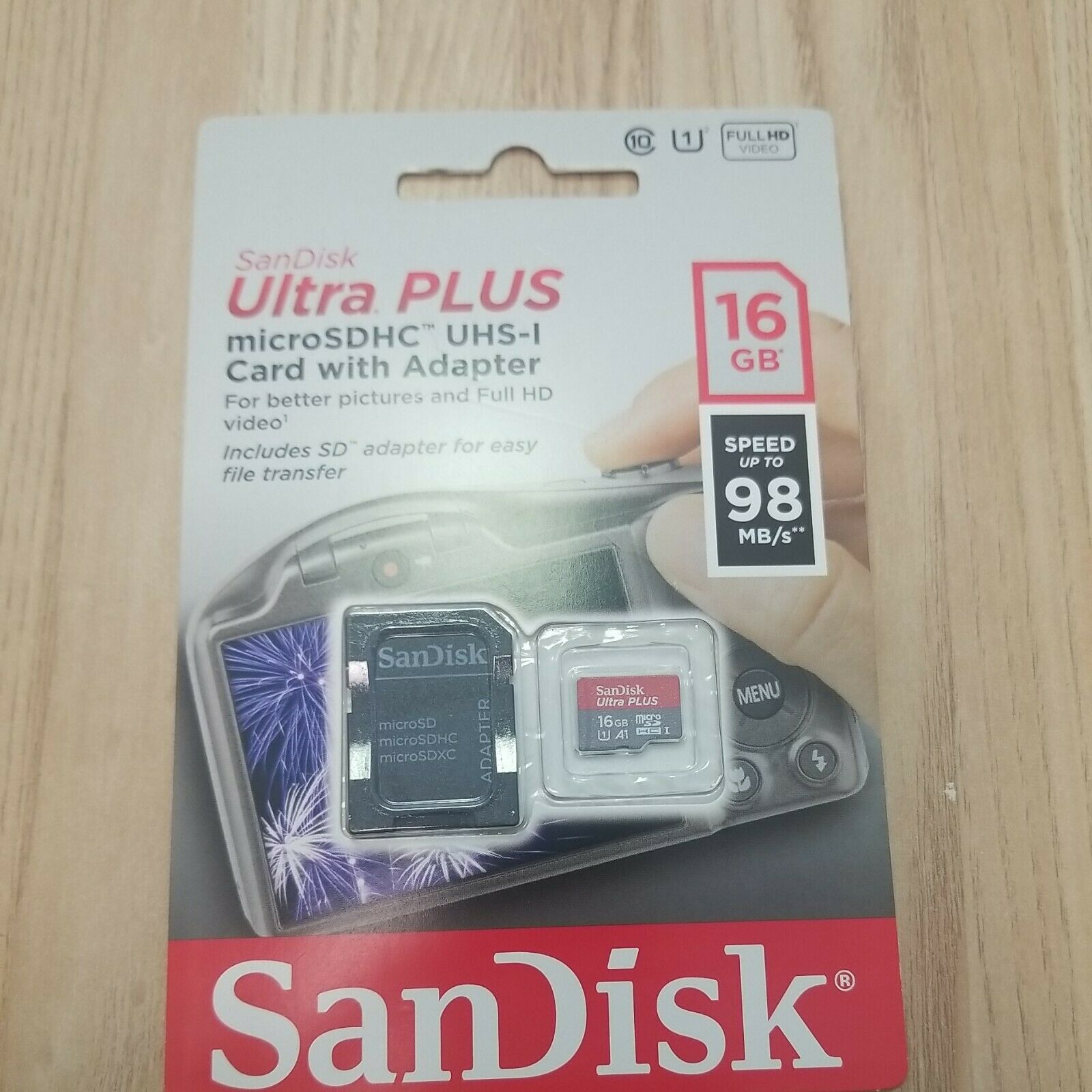 SanDisk Ultra PLUS 16GB microSDHC UHS-I Memory Card Gray/Red 98MB/s Turb... - $8.70