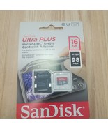 SanDisk Ultra PLUS 16GB microSDHC UHS-I Memory Card Gray/Red 98MB/s Turb... - £6.52 GBP
