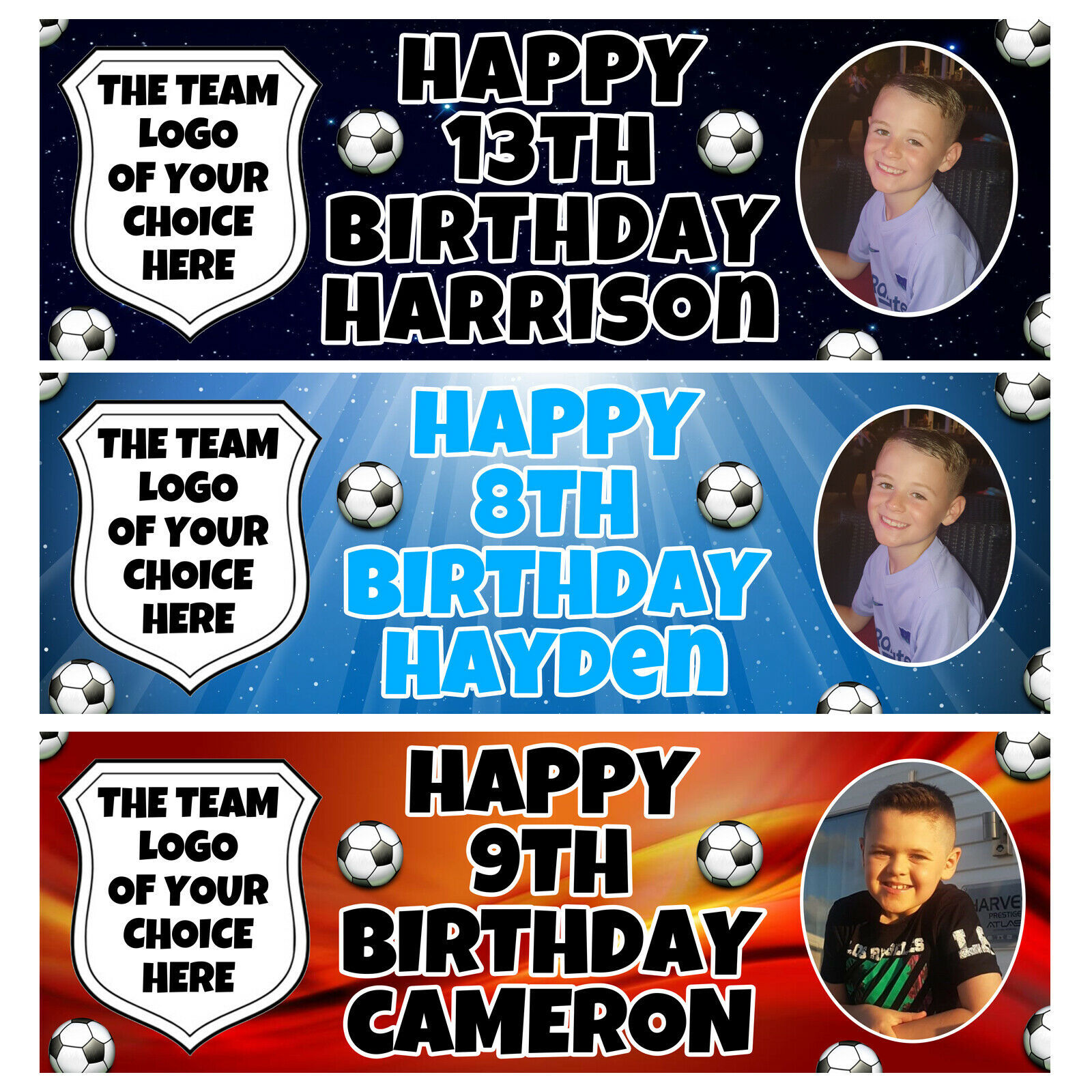 FOOTBALL PHOTO Personalised Birthday Banner - Own Football Badge Logo Ba... - $4.81