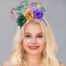 Mardi Gras Flower Headband Light Up Carnival Hair Hoop LED Heart Hair Accessorie - £16.40 GBP
