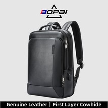 Men Genuine Leather Backpack Waterproof USB Bagpack Black Laptop Backpack 15.6 I - £255.47 GBP