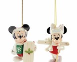 Lenox Disney Mickey &amp; Minnie Skiing Figurine Ornament Set 2 Let it Snow ... - £51.31 GBP