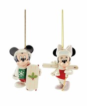 Lenox Disney Mickey &amp; Minnie Skiing Figurine Ornament Set 2 Let it Snow ... - £50.57 GBP