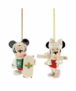 Lenox Disney Mickey &amp; Minnie Skiing Figurine Ornament Set 2 Let it Snow ... - £50.71 GBP