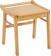 Welnow Rattan Vanity Stool, Modern Square Vanity Makeup Chair With Handl... - $59.96
