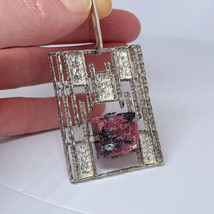 Vintage Rhodonite Silver Pendant Modernist Unisex Pendant 1970s Raw Gems... - $227.03