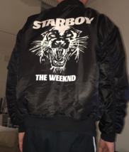 MEN&#39;S XO STAR BOY THE WEEKND BLACK BOMBER SATIN JACKET  - $109.99+