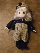 Precious Moments Doll Laurie With Tag &amp; Heart Pattern Dress And Hat 12&quot; - $14.85