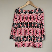 Pink Peach Geometric Print Blouse Women’s Medium Shirt Fall Top Workwear - £18.72 GBP