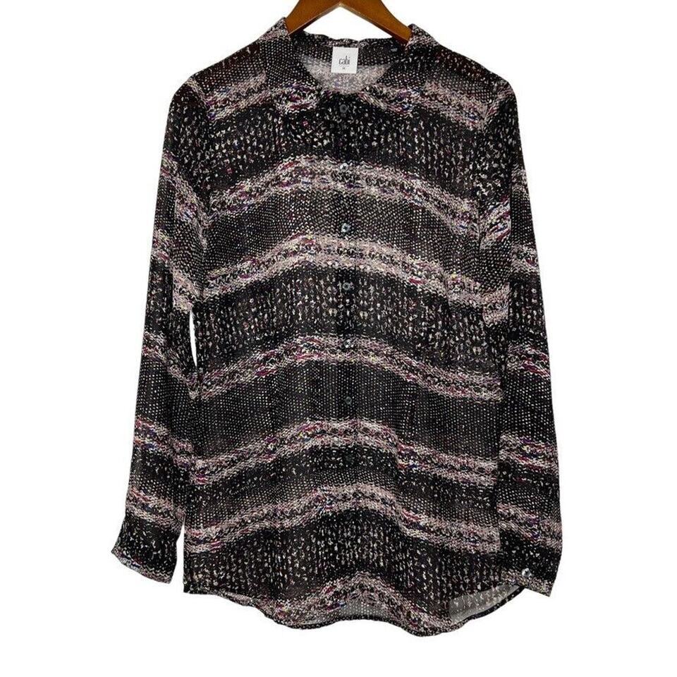 Cabi 3249 Black Multicolor Print Long Sleeve Button Blouse Size Medium W... - $14.00