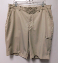 Alan Flusser Mens golf shorts 36 tan khaki flat front 100% polyester 10&quot;... - $18.80