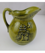 Avocado Green 6 Inch Ceramic Pitcher Made in Japan Mid Century Modern - $25.79 CAD