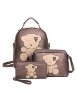 3in1 Cute Bear Design Handle Backpack W Crossbody And Wallet Set - $54.00