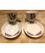 Vintage Japan Cup And Saucer Plater 2x Set White Floral Rooster Stamp - $16.27 CAD