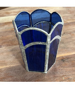 Handmade Vintage Stained Glass Vase/candle Holder 6.5” Tall 5” Dia - $23.04