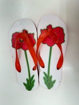 Unbranded Womens Flip Flops Size Unknown Red White Floral Thong Slip On - £7.30 GBP