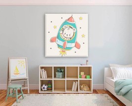 Cute Cartoon Bear Flying on Rocket Canvas Print Nursery Decor Kids Room Wall Art - £47.16 GBP