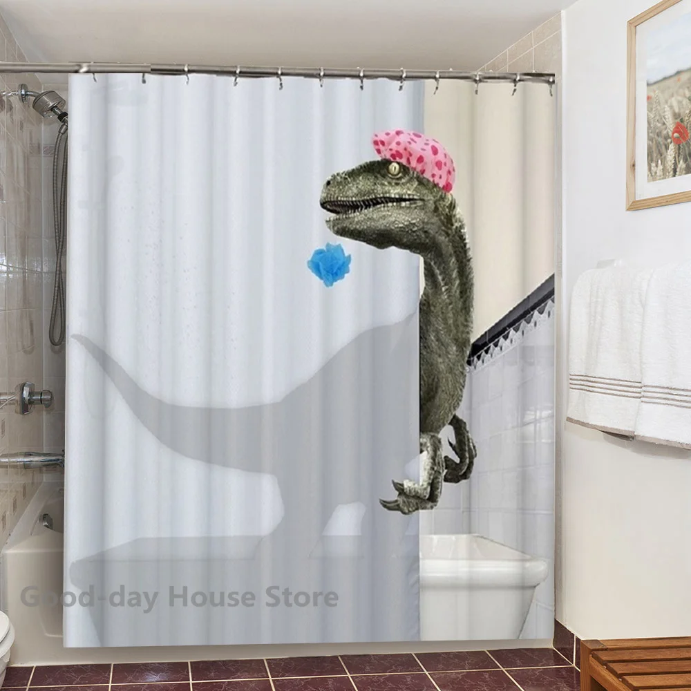 House Home Dinosaur Bathroom Shower Curtain with Hooks Waterproof Fabric... - £19.66 GBP