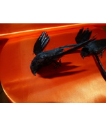 PAIR OF BLACK CROW RAVEN BIRDS Collectable Knick Knack Decoration Feathe... - $21.05 CAD