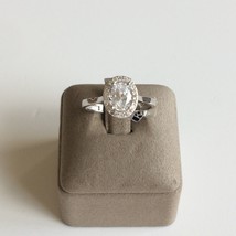 Bague de mariage halo femme or blanc massif 14 carats zircone cubique brillante - £212.36 GBP