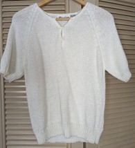 Allison Smith Small S Vintage White Short Sleeve Sweater Henley Buttons - £9.73 GBP