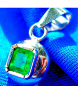 Earth mined Emerald Deco style Pendant Elegant Solitaire Charm 18k White... - $3,776.25