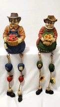 Grandpa Holding Apple Basket Grandma Sunflower Seed Sack Figurine Gardening - $37.36